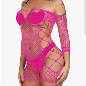 Hot Pink Lingerie Dress Fishnet